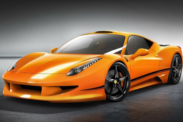 Orange Ferrari on a black background