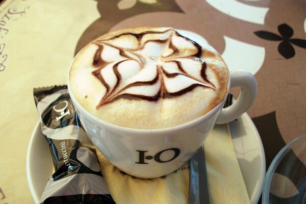 Coffee cup with foam and pattern