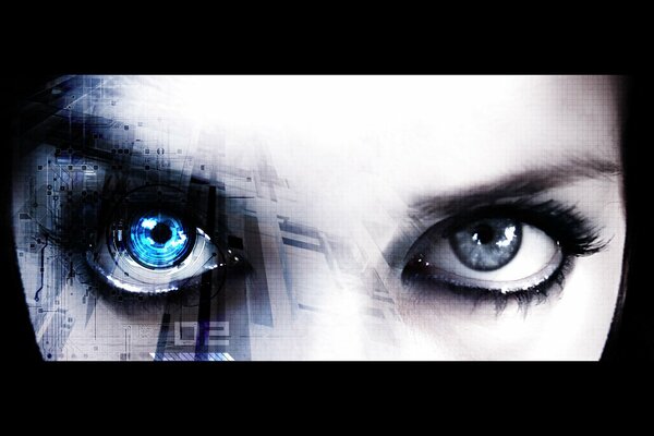 Fille. Cyber Eye. Yeux. Cyborg. Androïde