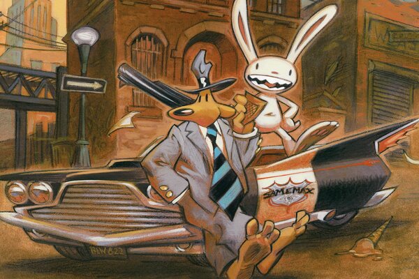 Detective friends Sam and Max are sitting in a car on