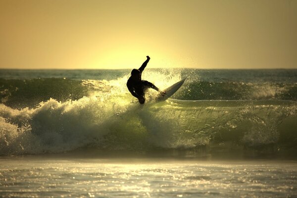 Surfer on the board. Big sea waves