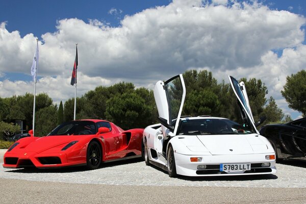 Presentazione della ferrari rossa e della Lamborghini bianca