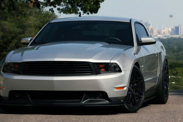 GRIGIO ford mustang sulla strada