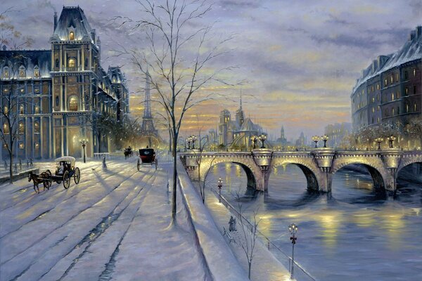 Peinture de paysage urbain d hiver