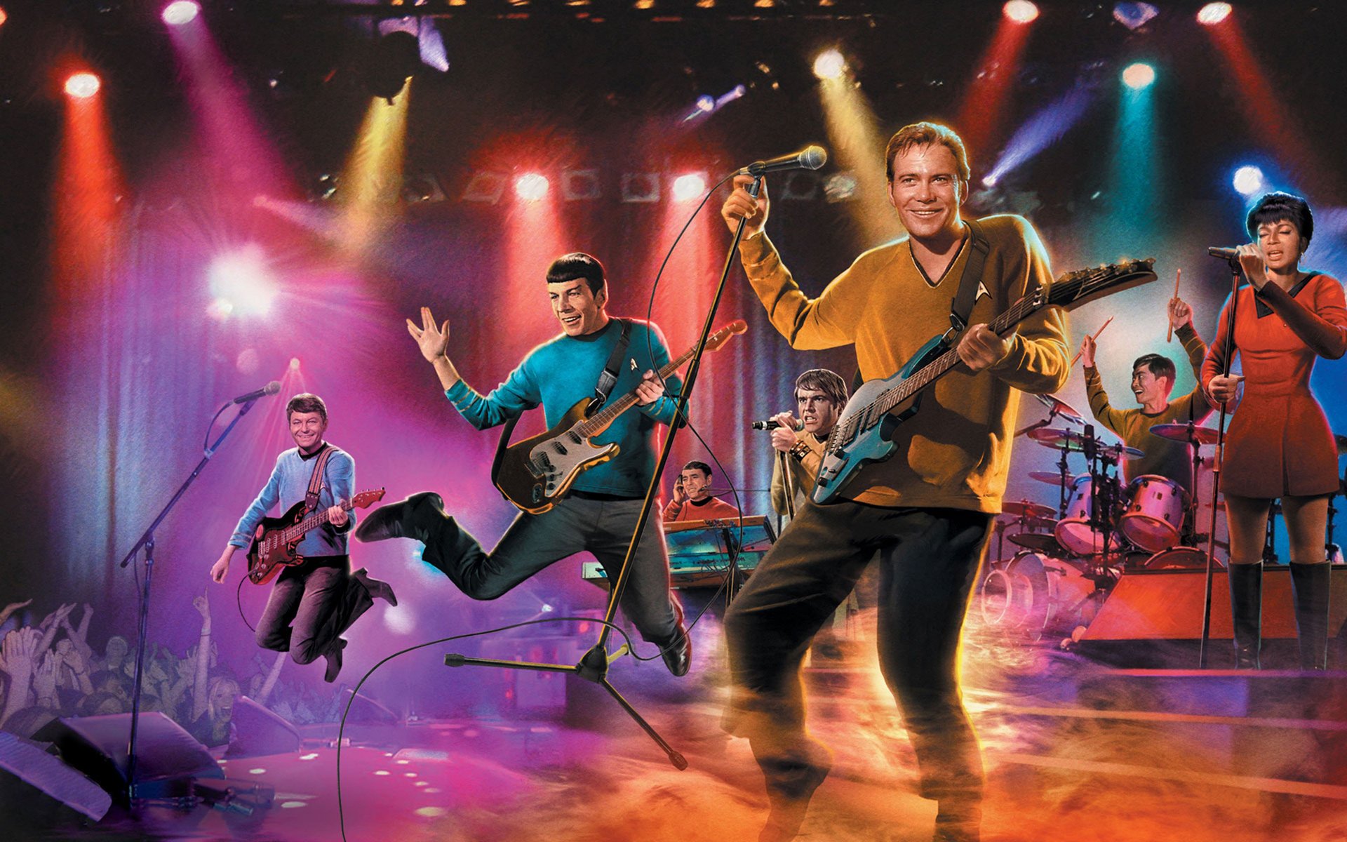 rock concert star trek star trek kirk spock team humor men collective stage spotlight