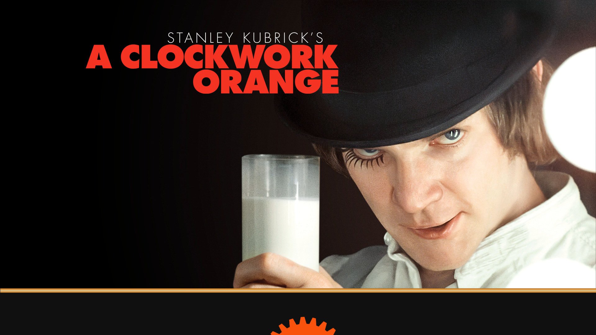 alex moloko bar korova mechaniczna pomarańcza clockwork orange malcolm mcdowell stanley kubrick anthony burgess filmy kino szklanka mleko makijaż napis kapelusz bohater aktor