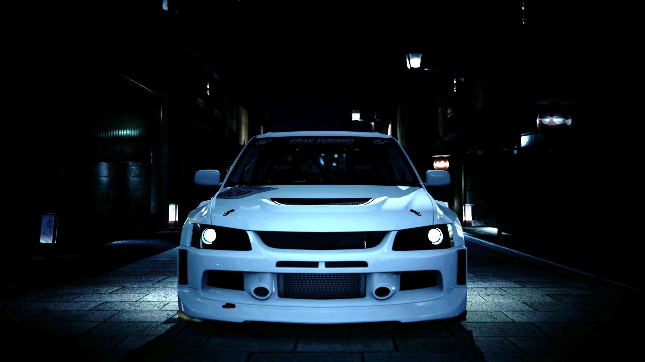 tuning avto mitsubishi evolution ix nacht autos autos auto fahrzeuge mitsubishi weißes auto auto scheinwerfer lichter vorderansicht dunkelheit kraftfahrzeuge