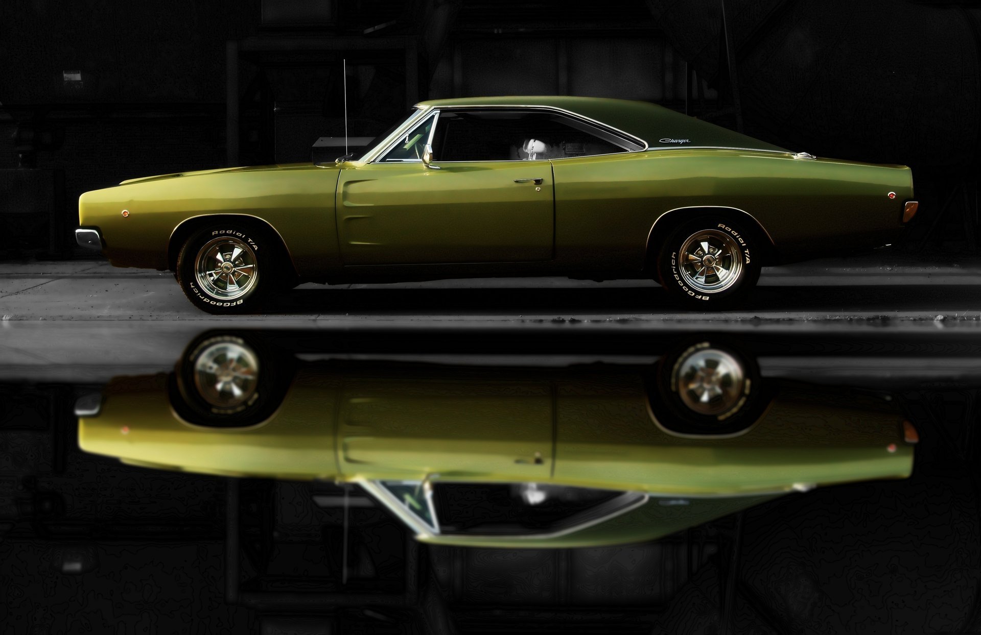 машина car dodge зеленая авто 1968 charger легковые авто автомобили машины транспорт зеленое авто отражение додж профиль салатовое авто диски хаки тьма ночь автомобиль автотранспорт