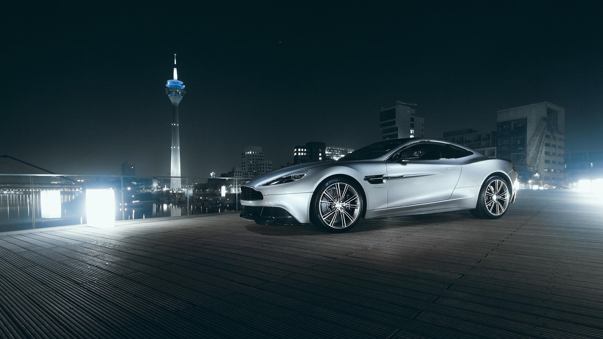 aston martin vanquish v12 tower city nigth supercar