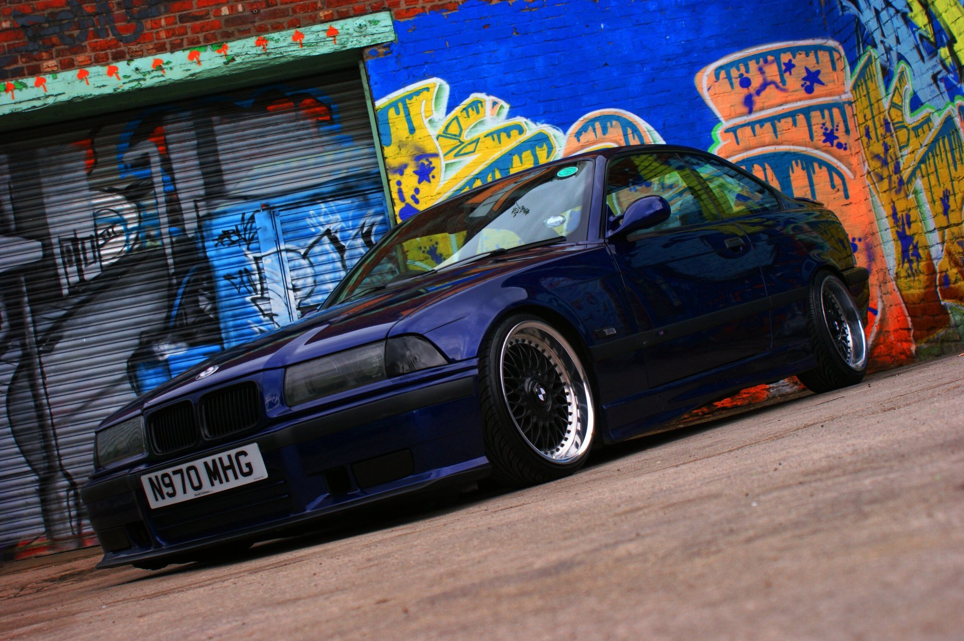 graffiti dark blue car bmw e36 m3 3 series bmw troika coupe sports car blue tuning bavaria germany wall garage transport car wheels car asphalt cool car passenger cars motor transport