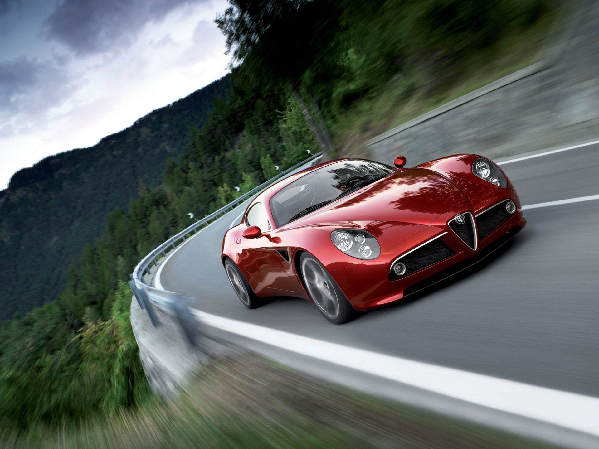 alfa romeo 8c red speed mountain road