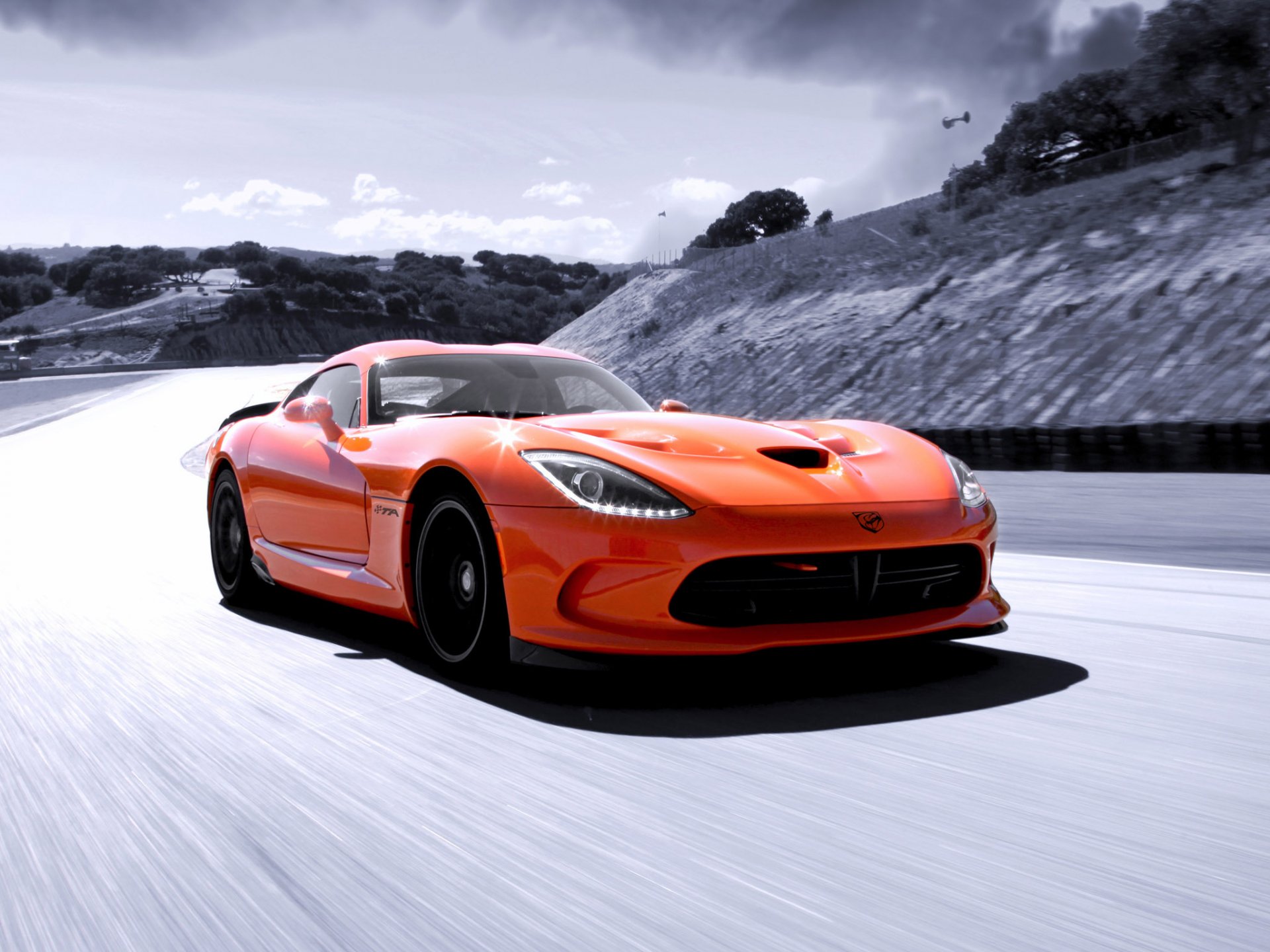 dodge srt viper ta supercar orange sky track speed