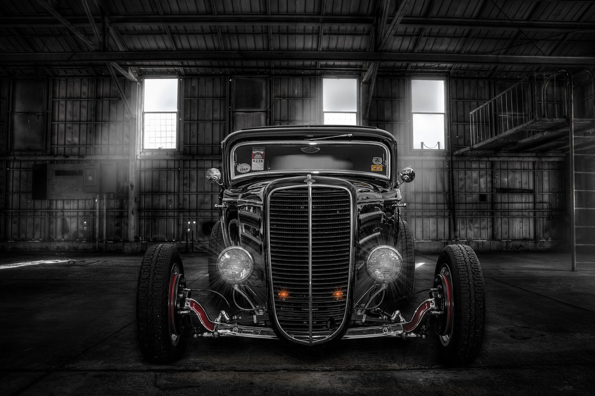 hot rod samochód klasyczny klasyczny retro przód reflektory hangar