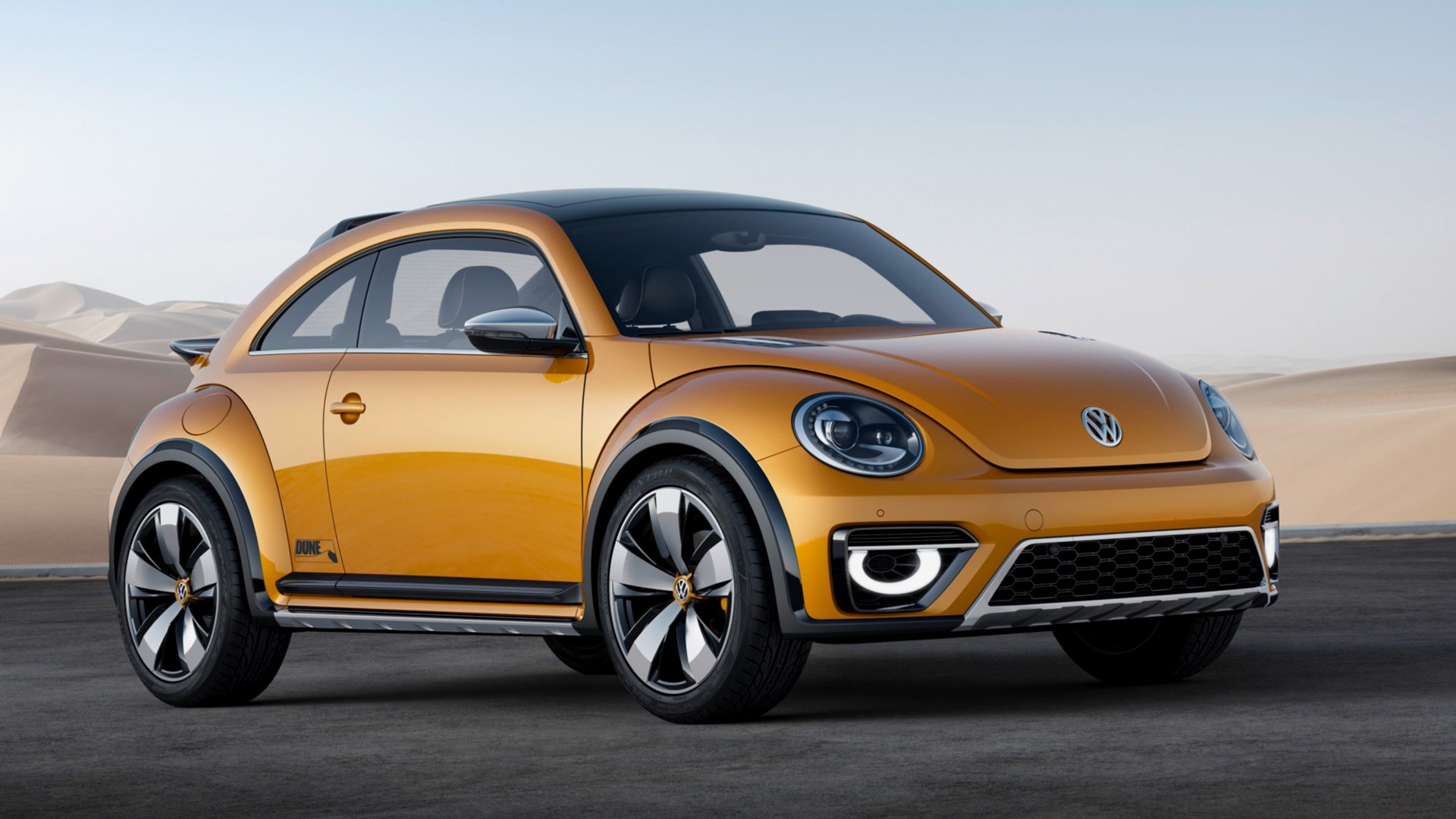 volkswagen beetle dune concept volkswagen beetle dune concept beetle crossover elevated cross-country gearbox 6-st automatic dsg max speed 227km-h painted yellow-orange metallic 2014 road handsome