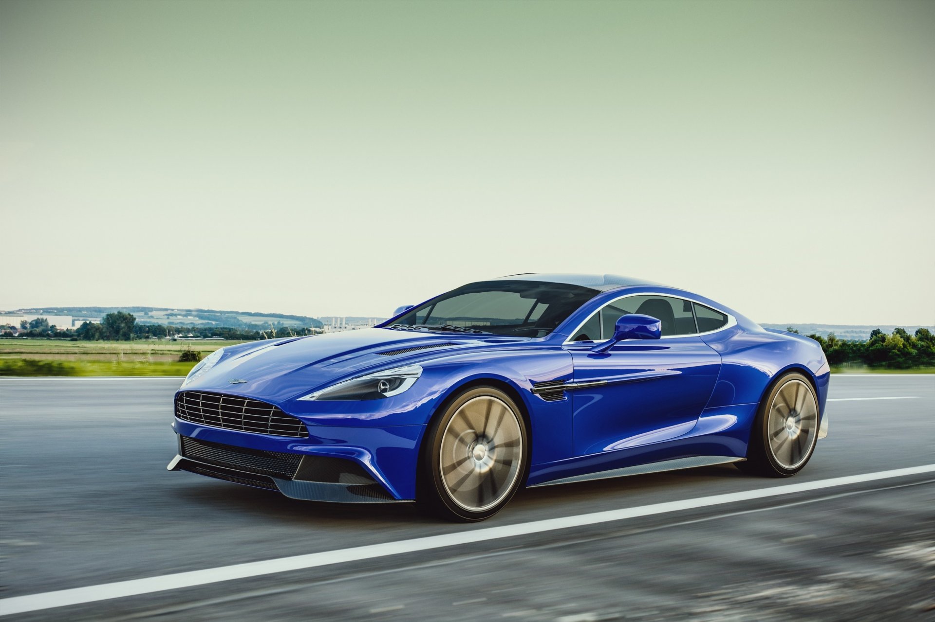 aston martin vanquish 2013 спортивный автомобиль синий дорога скорость по laffonte