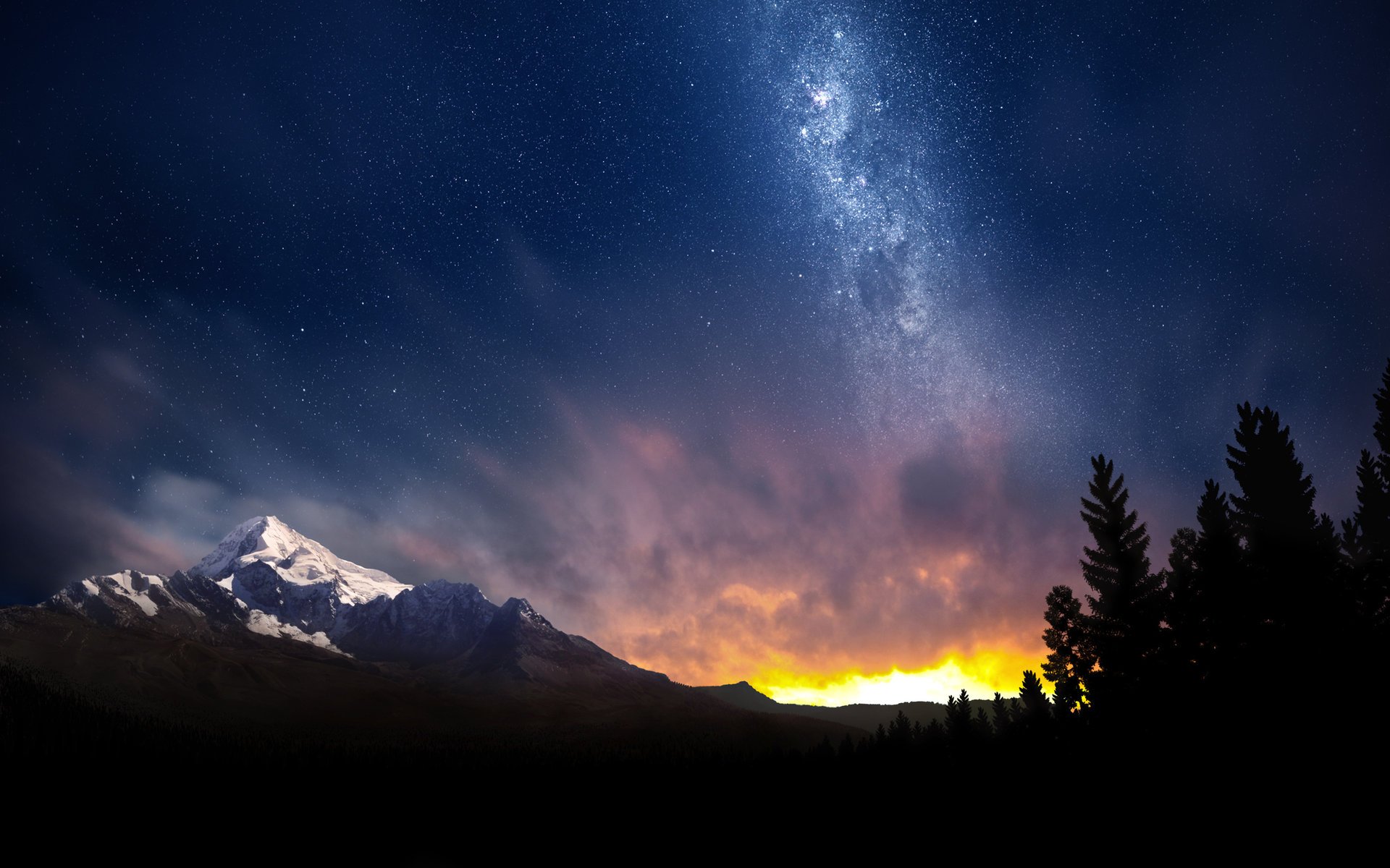 kochen köthen berge sonnenuntergang nachthimmel nacht bäume ausstrahlung landschaft kronen dunkelheit natur