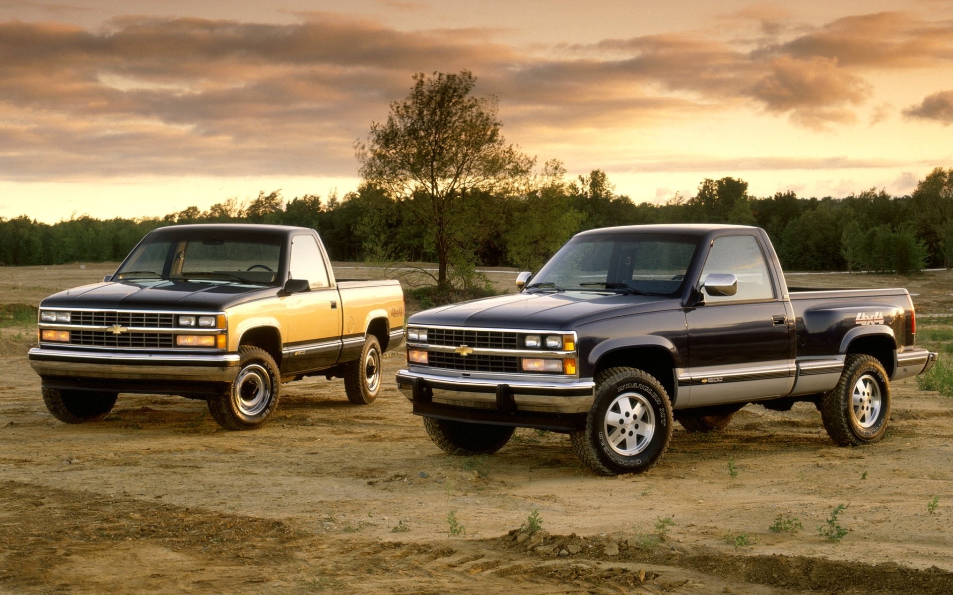 chevrolet c / k 1500 regolare cabina 1988 chevrolet pick-up jeep anteriore campo alberi cielo