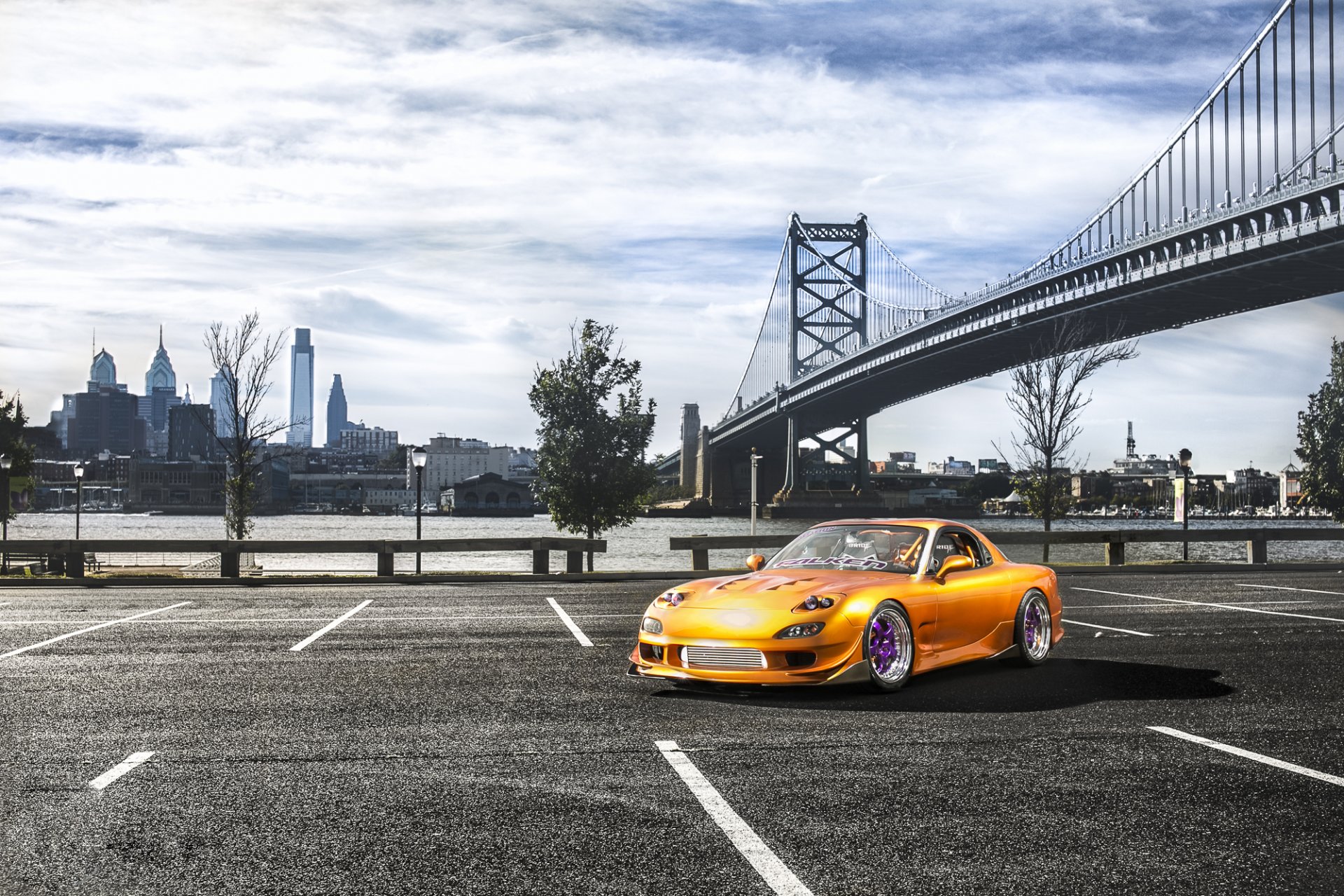 mazda rx7 drift car bridge parking town