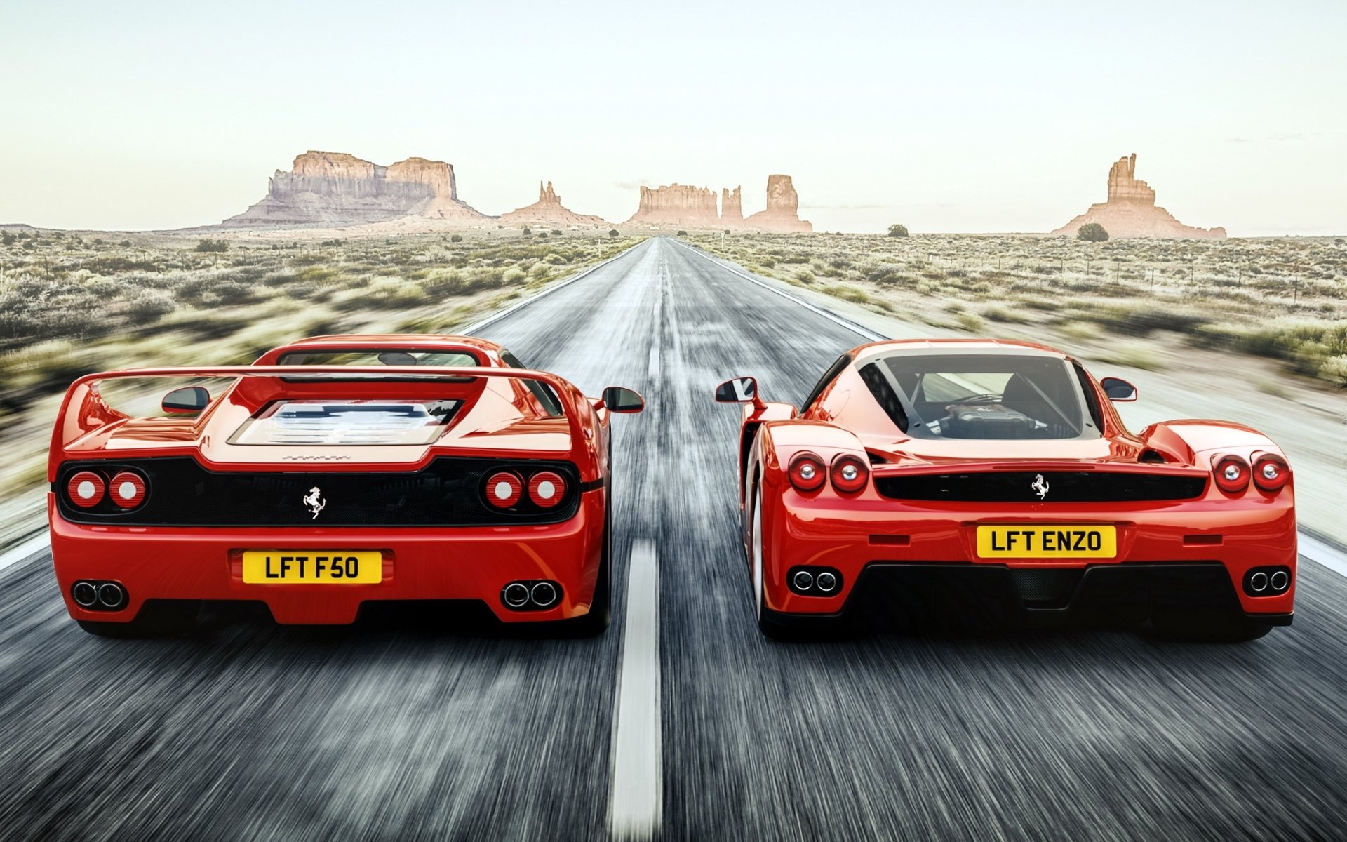 ferrari f50 enzo ferrari rear view road background