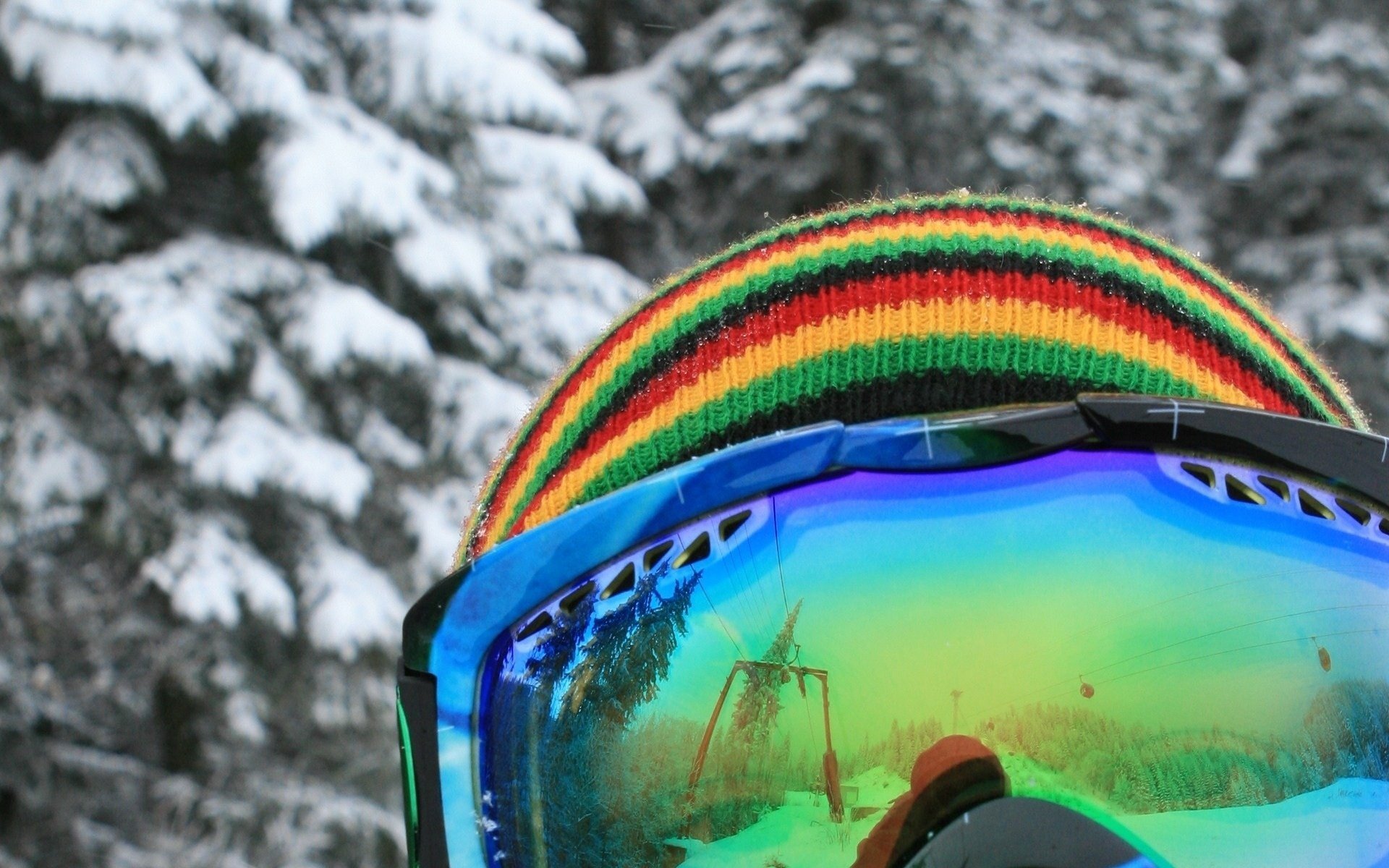 invierno nieve gafas snowboard colores sombrero estilo reflexión montaña subida bosque cabeza deporte