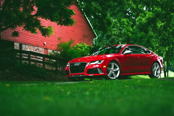 Audi rojo como regalo a la abuela en el país