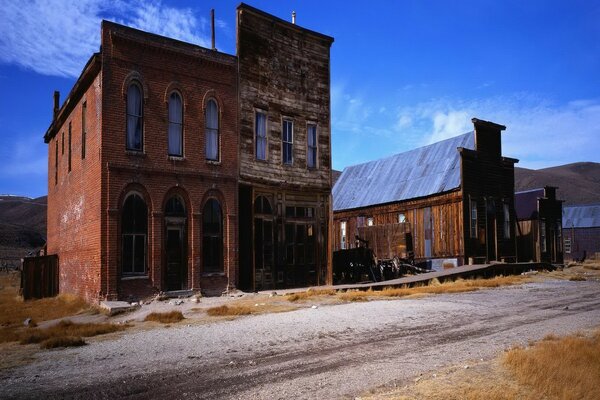 Buildings of an abandoned ghost town in America