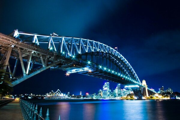 Night bridge over the blue River