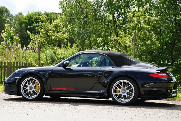 Paisaje de verano. Coche deportivo corsche-911