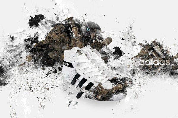 Zapatillas Adidas. En negro. Aves y animales