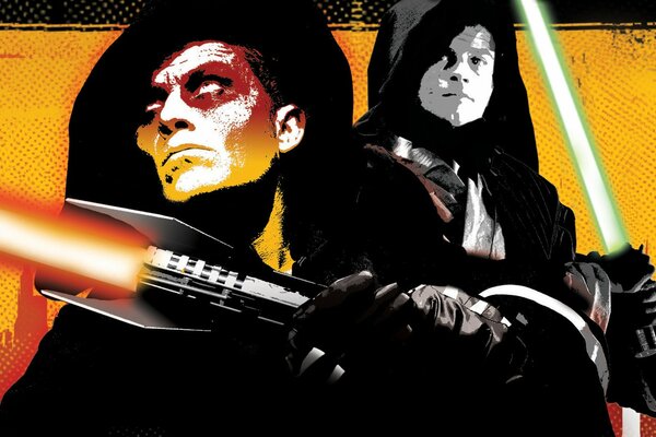 Personajes de la película Star Wars. Jedi con espadas