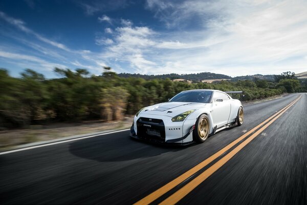 Nissan GT-R on a walk in motion