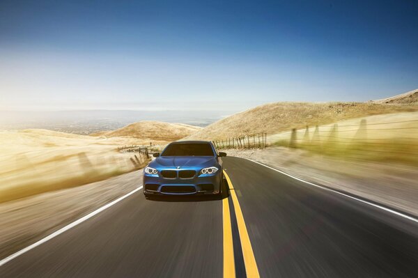 Driving into the distance on an endless bmw highway