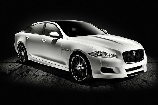 Car white jaguar xj on a black background