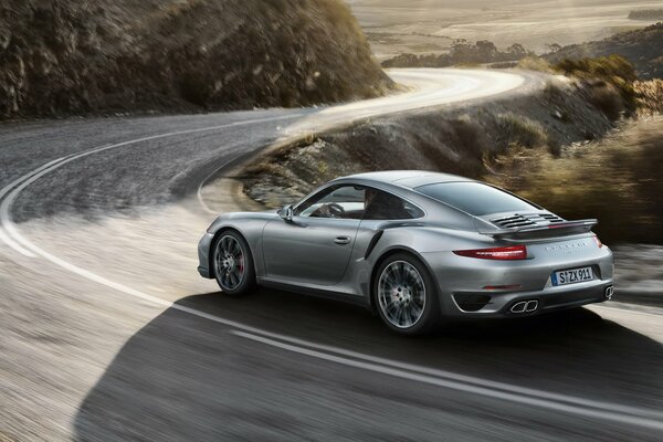 Porsche turbo at speed in motion