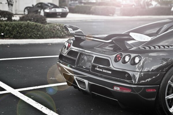 Rear of koenigsegg ccxr car with spoiler