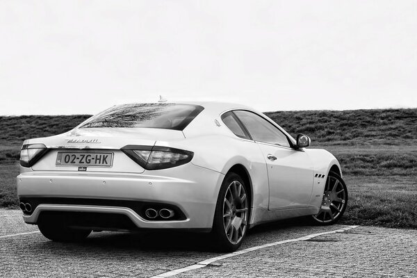 Passenger car black and white photo