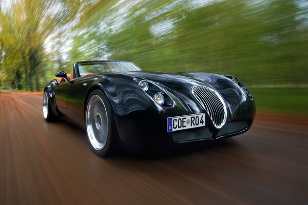 Black roadster wisman in motion