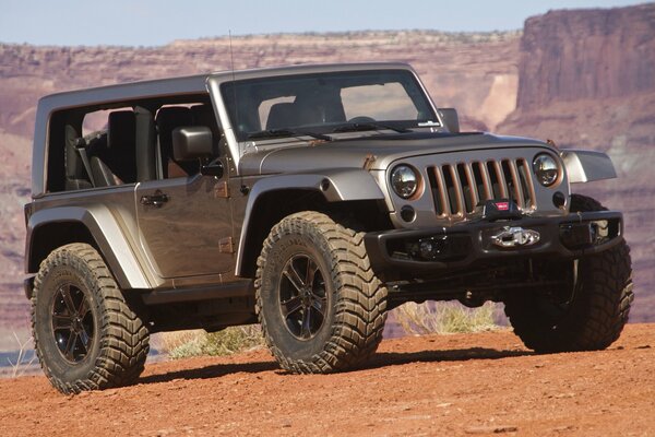 Black jeep brand wrangler flattop in the desert