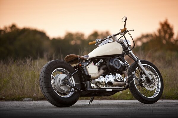 Beautiful yamaha 650 motorcycle on the background of sunset