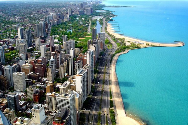 Skyscrapers of Chicago on the ocean coast