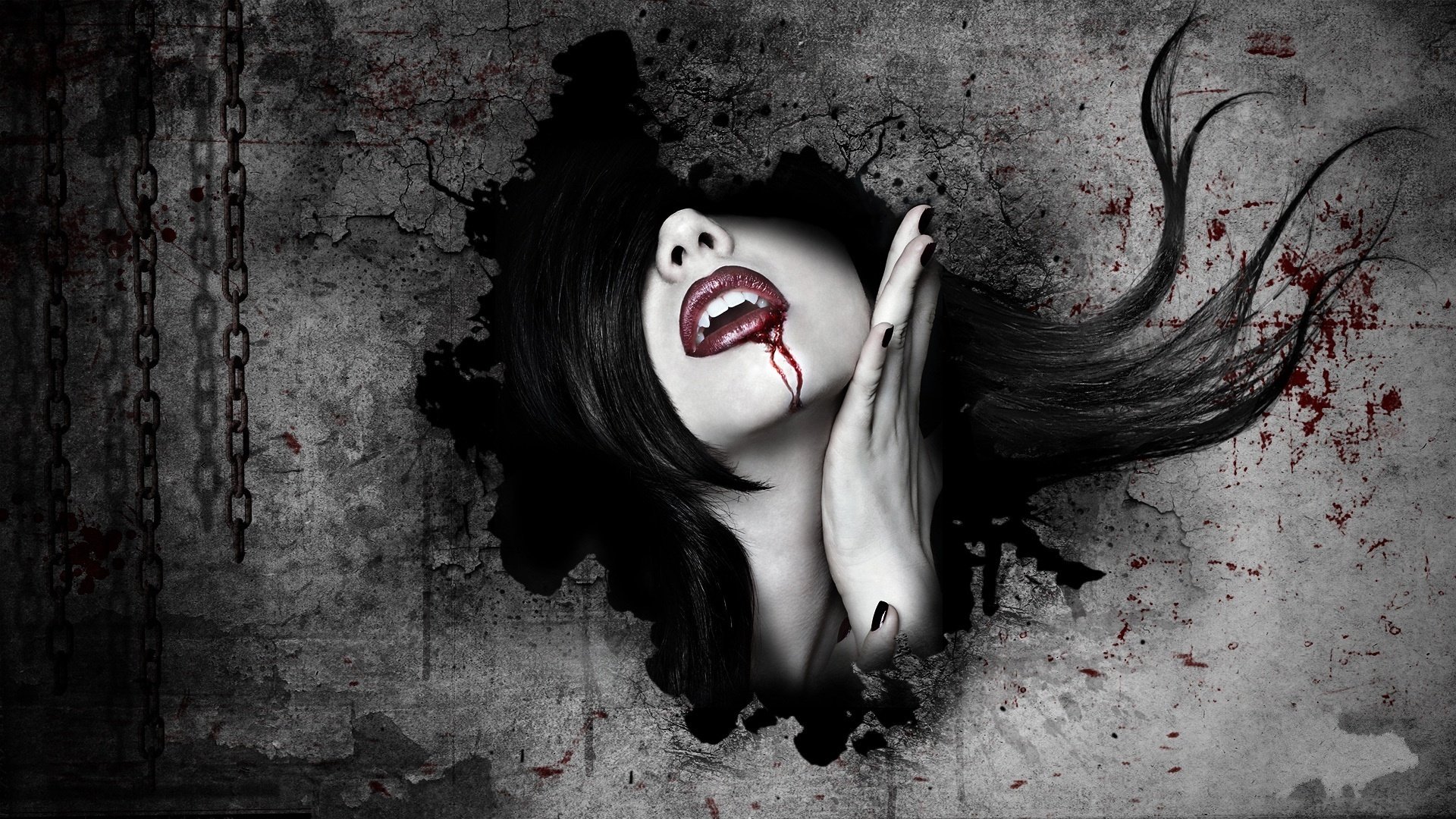 go through the wall blood on the lips vampire girl