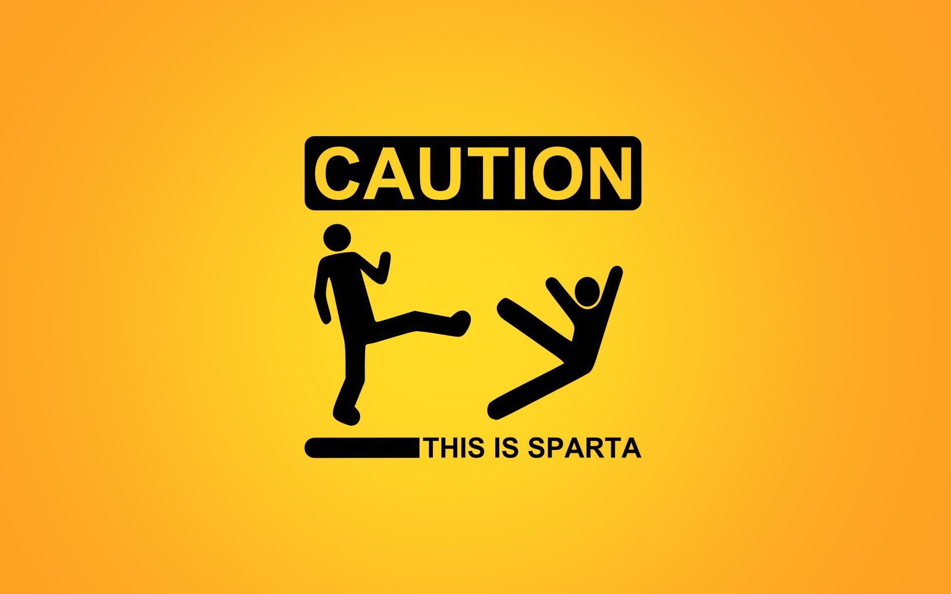 attention sign men the trick sparta death yellow background the inscription