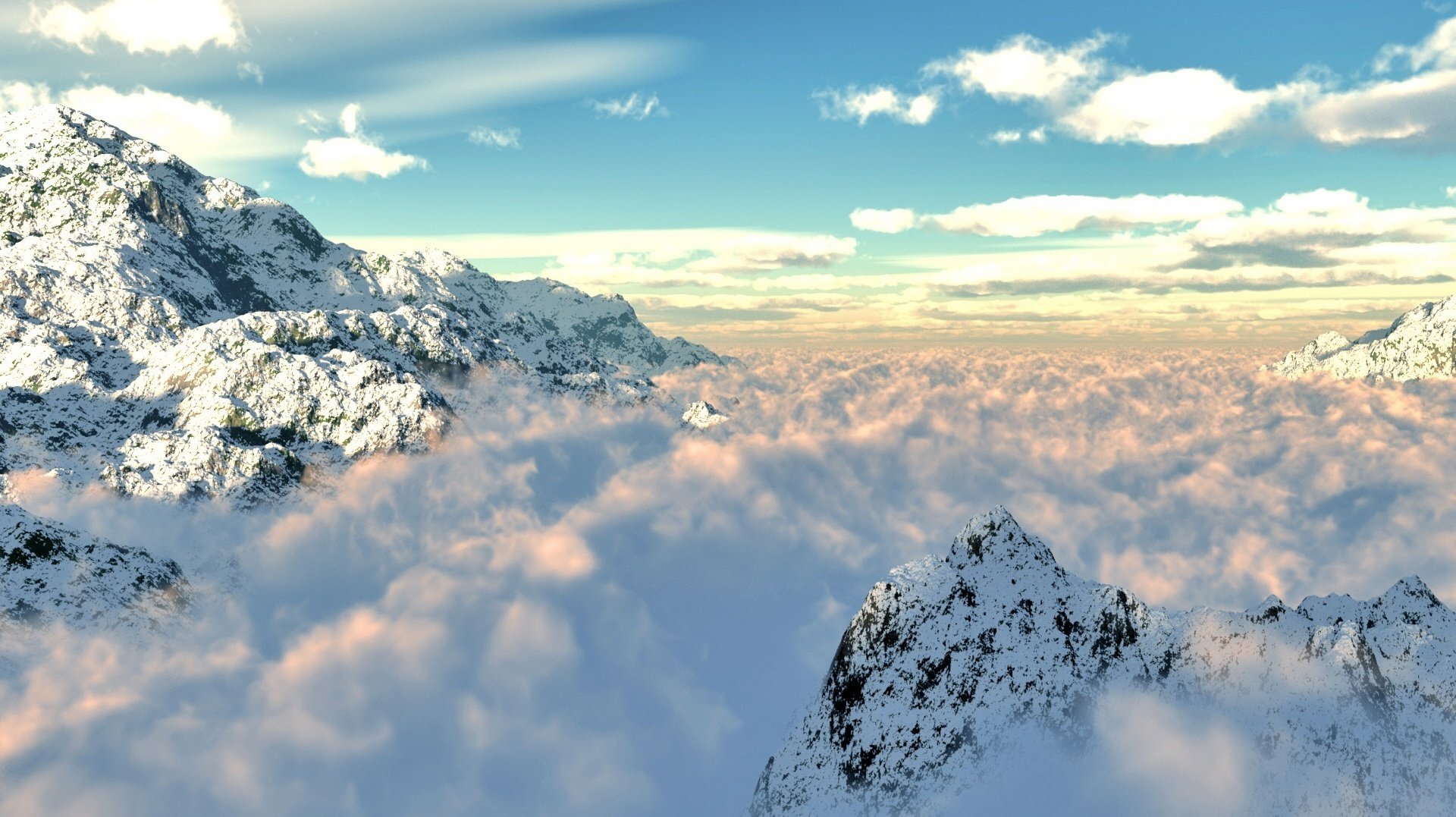 high in the mountains snow carpets clouds mountains the sky