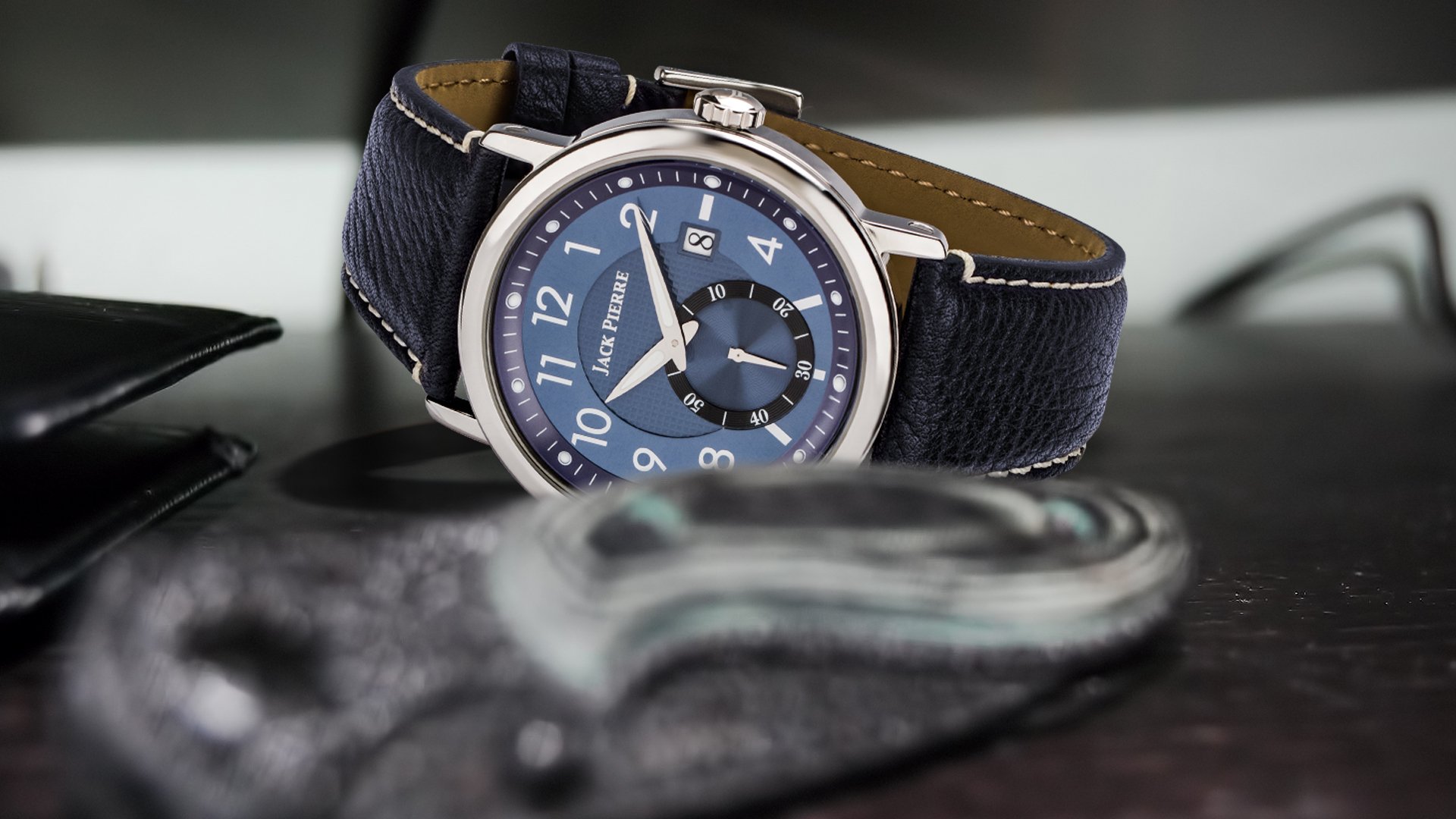 jack pierre leather blue watch