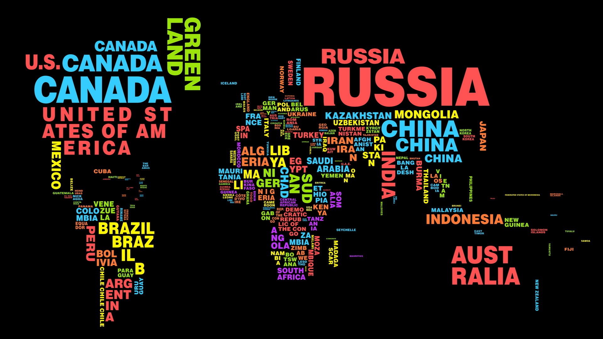 notazione verbale arte mappa del mondo divertente mappa sfondo scuro sfondo nero parole scritte iscrizione stile idea creativo russia stati uniti paesi mondo atlante