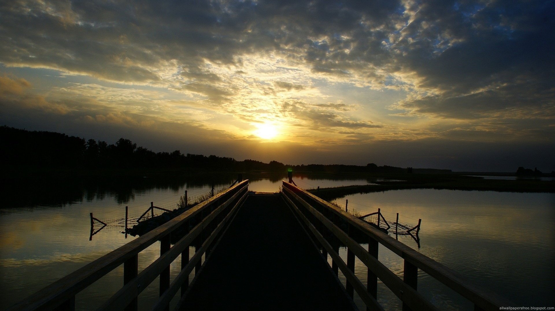 belleza en flor muelle madera puesta de sol lago noche nubes romance muelle