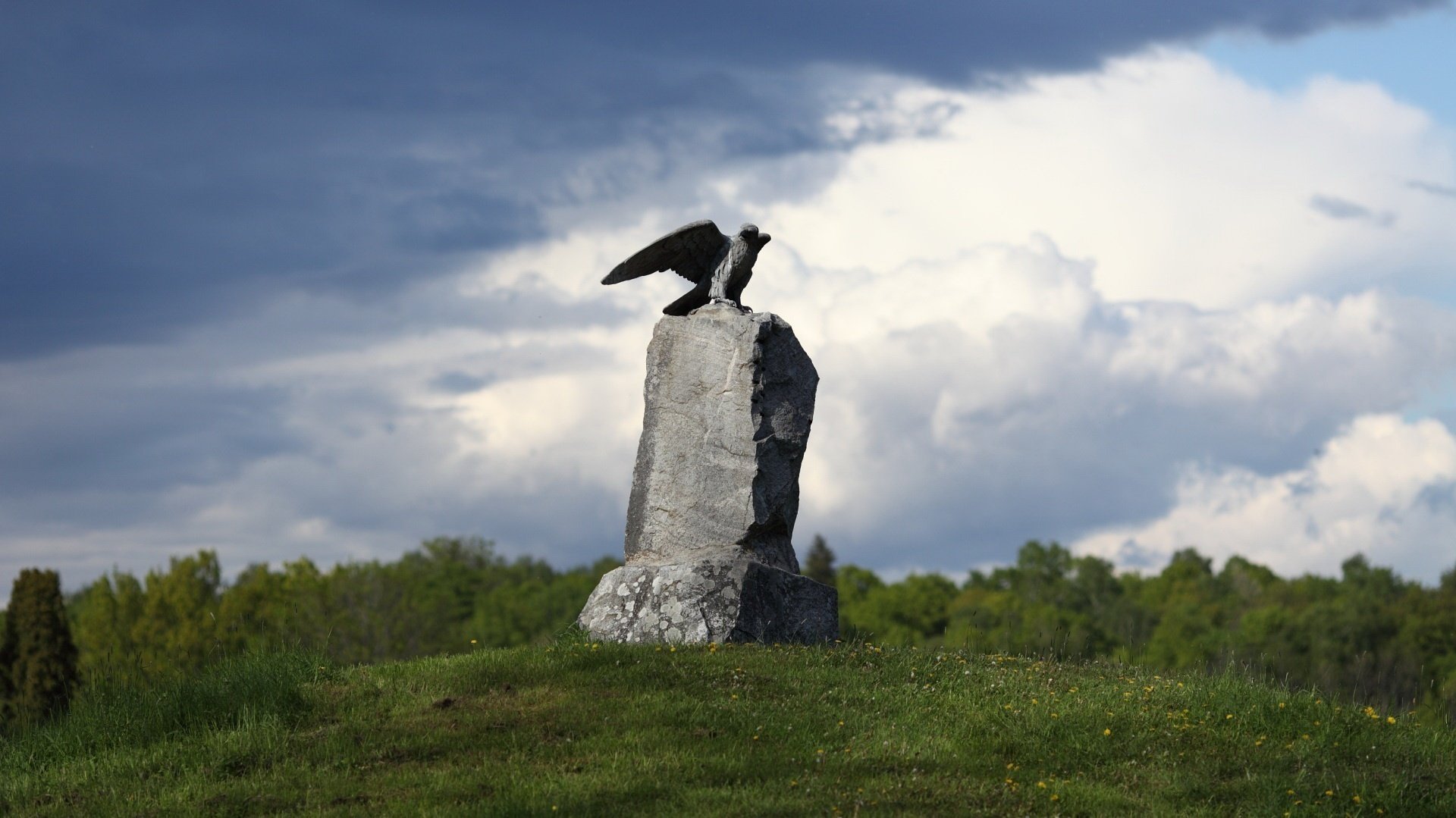 vegetación alrededor estatua de piedra águila monumentos nubes hierba