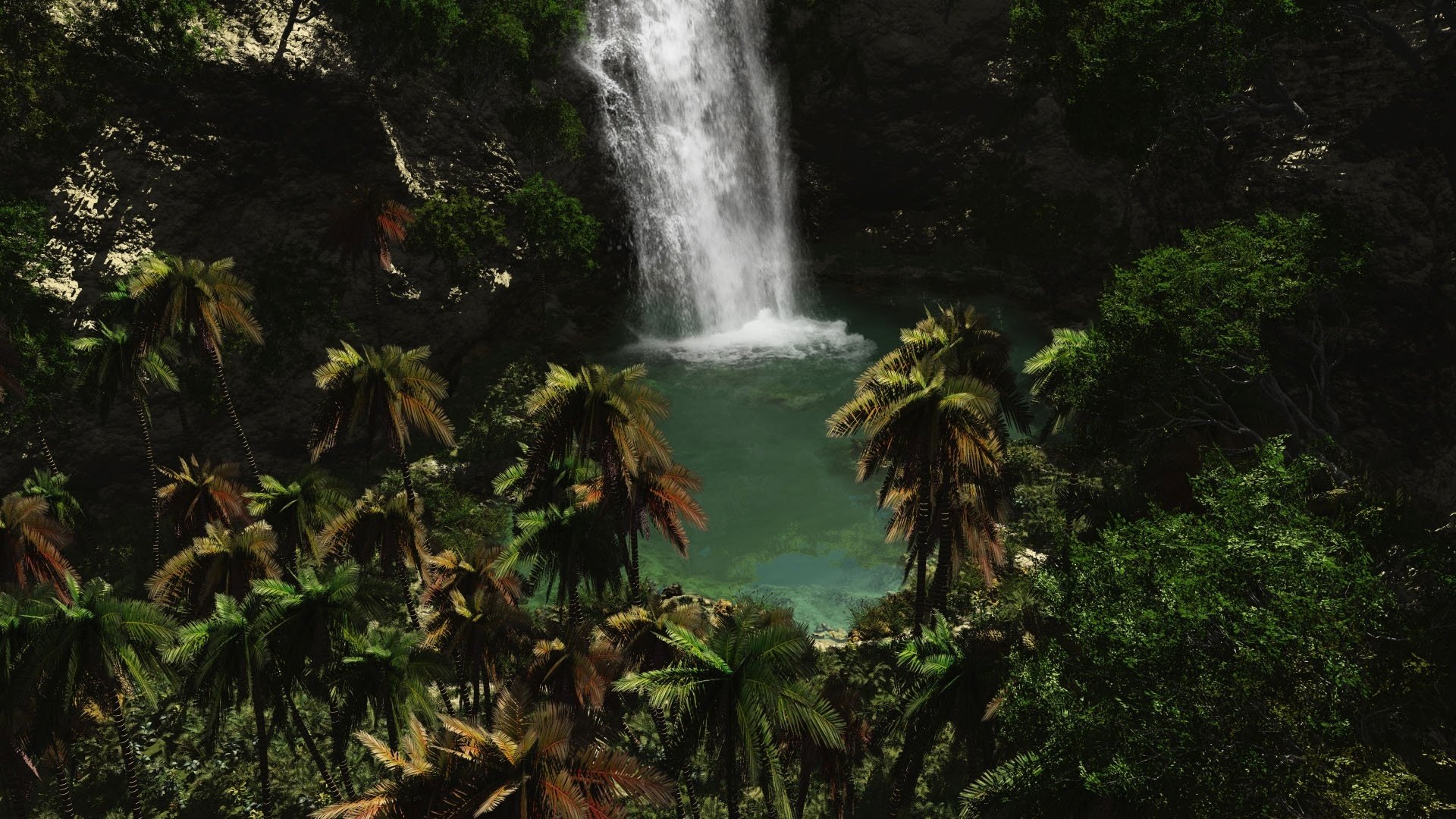 bergwasserstrom höhe tropische pflanzen wasserfall wasser palmen dickicht natur grün tropen landschaft tierwelt