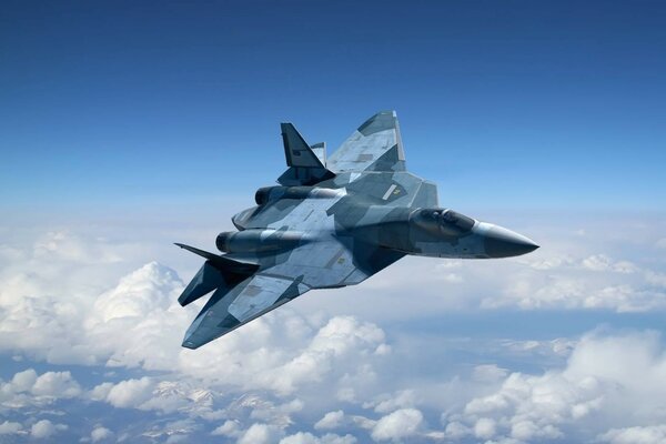 A fighter plane rises above the clouds