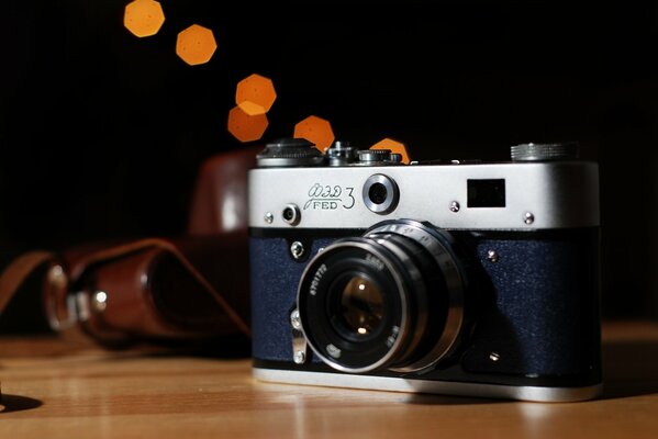 Russian blue rangefinder on a blurry background